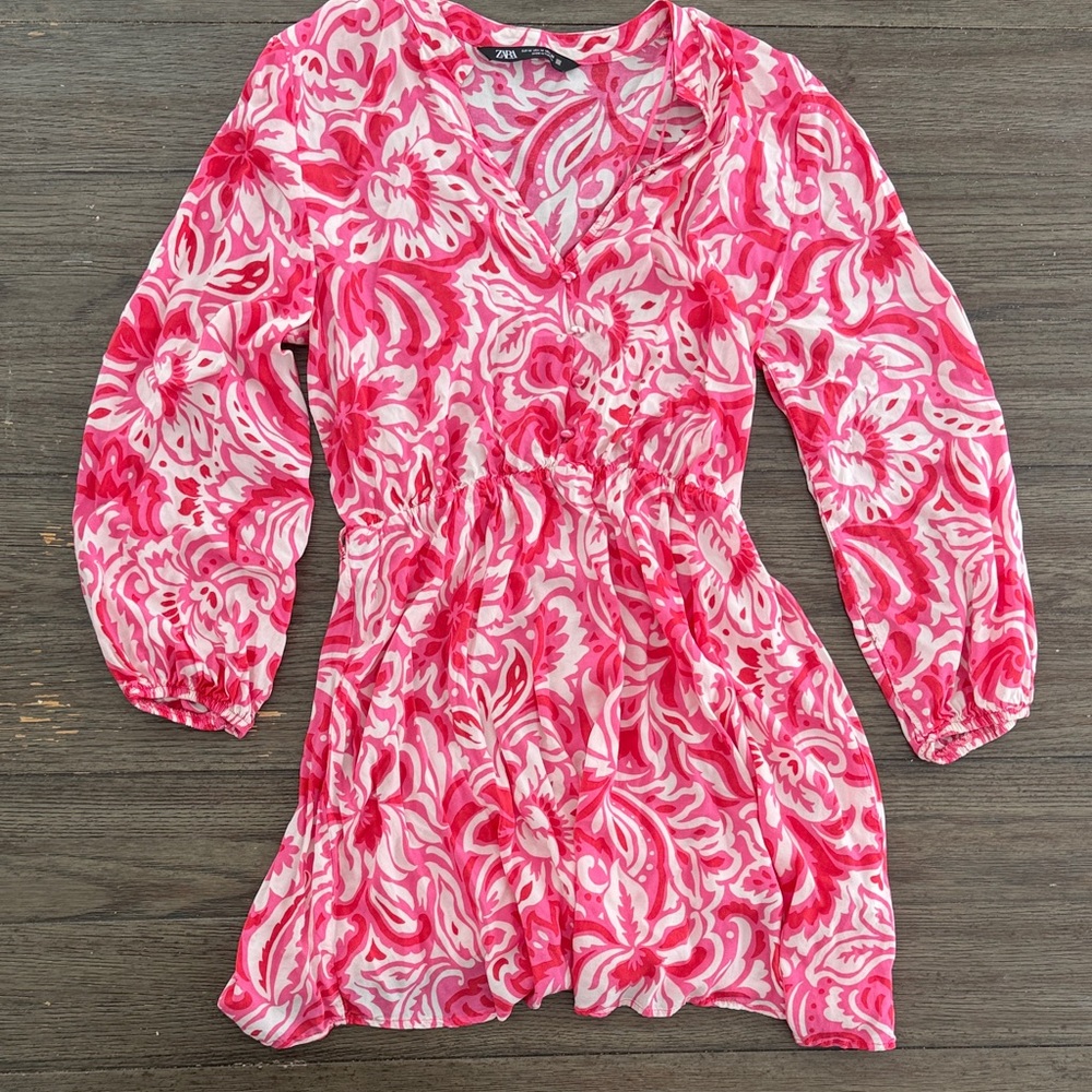 Zara Fuchsia and White Patterned Dress